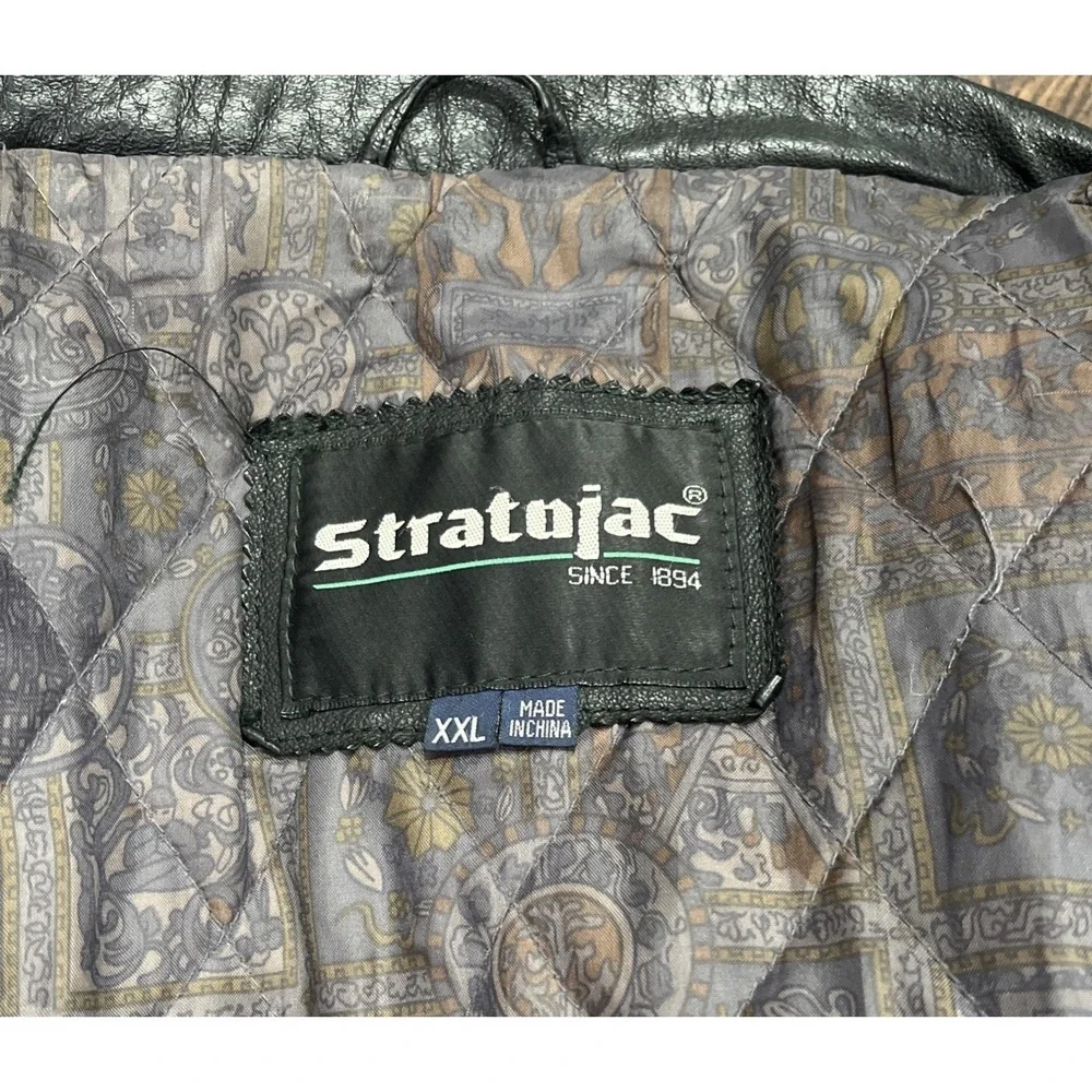 Stratojac Black Leather Jacket Long Heavy Lined Men's Winter Coat Sz XXL‎